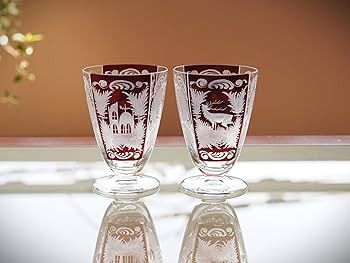 ボヘミアガラス エーゲルマン グレーチング鹿文様 ゴブレット ボヘミア