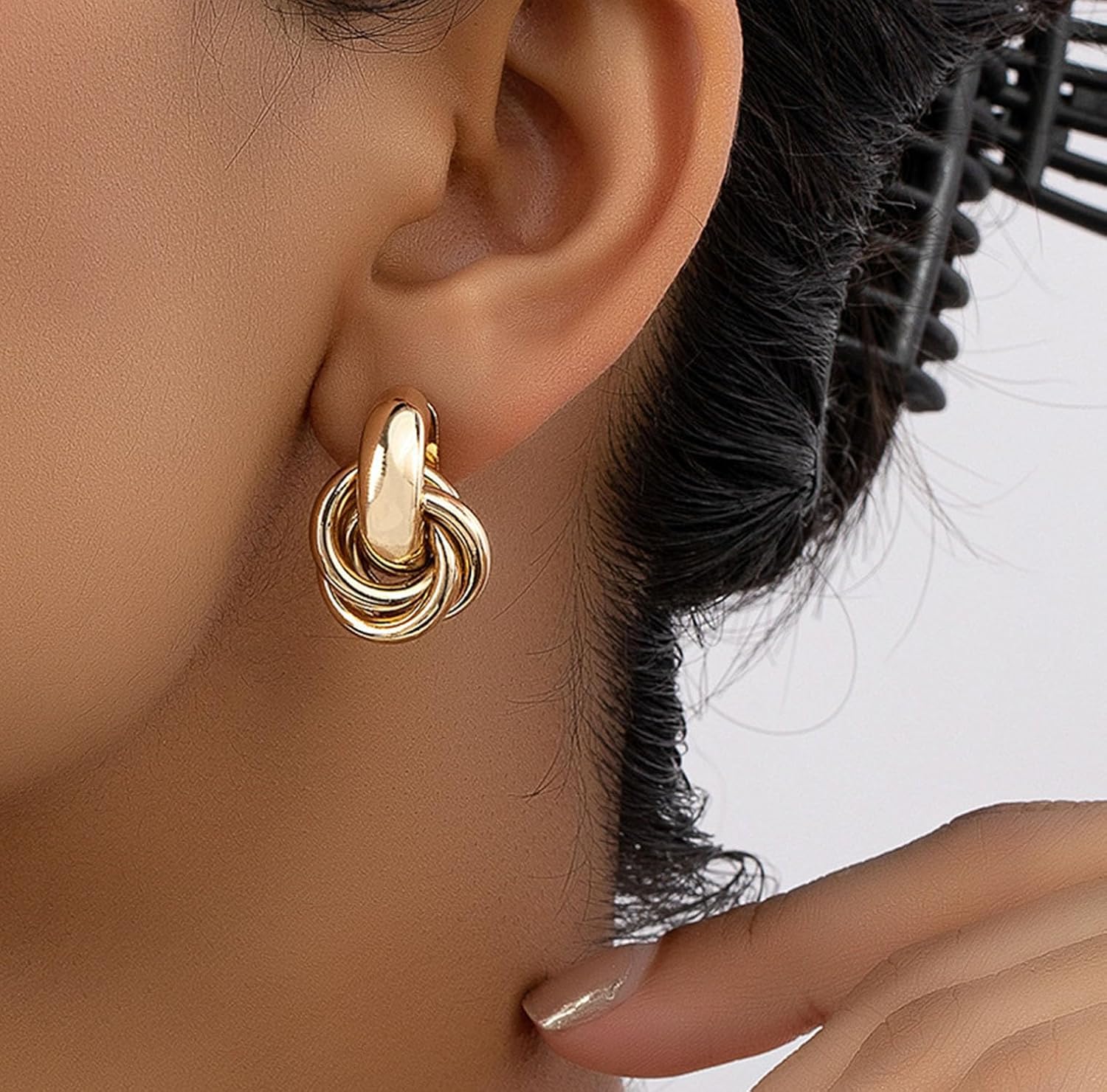 Gold Knot Earrings for Women Trendy Gold Stud Earrings Chunky Gold Dangle Earrings Love Knot Statement Earrings for Women Jewelry - Image 2