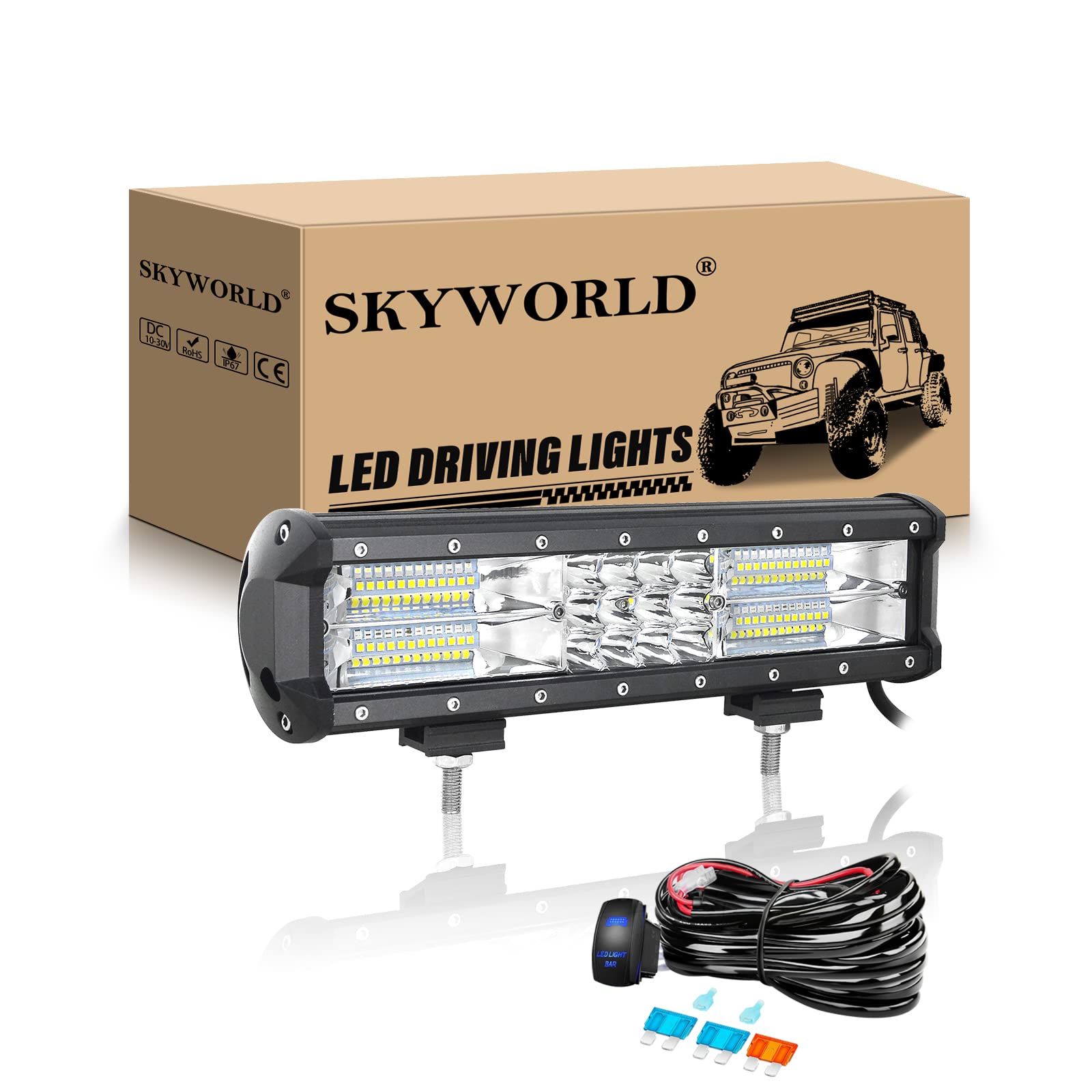 SKYWORLD 12 Zoll 30 cm 180W LED Lichtleiste KFZ mit 12V Kabelbaum Kit