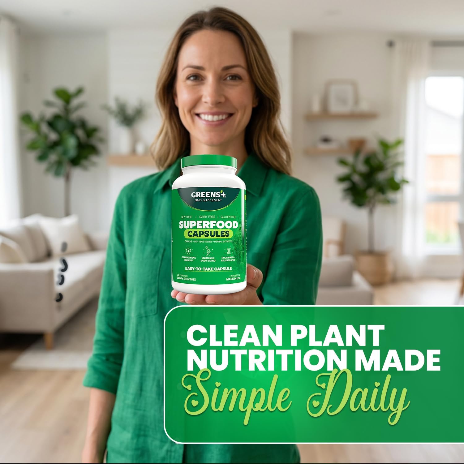 Greens+ Organic Superfood Capsules, Organic Spirulina and Chlorella, with Alfalfa & Wheat Grass, Vitamins & Minerals Supplements, Gluten-Free, Vegan, Non-GMO, 240 Count - Image 3