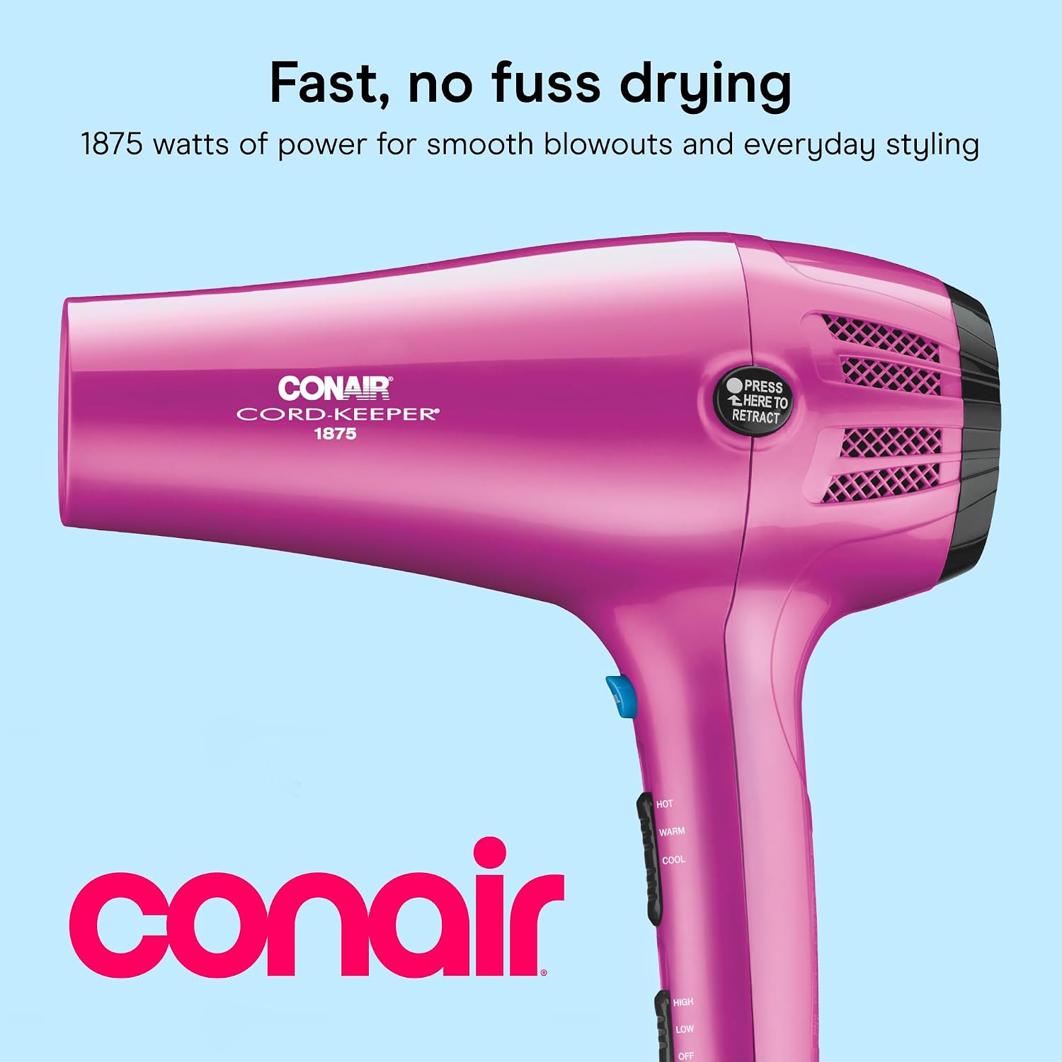 Secador de Pelo Conair Cord Keeper 1875W Rosado Cable Retractil pa to tipo de pelo 3