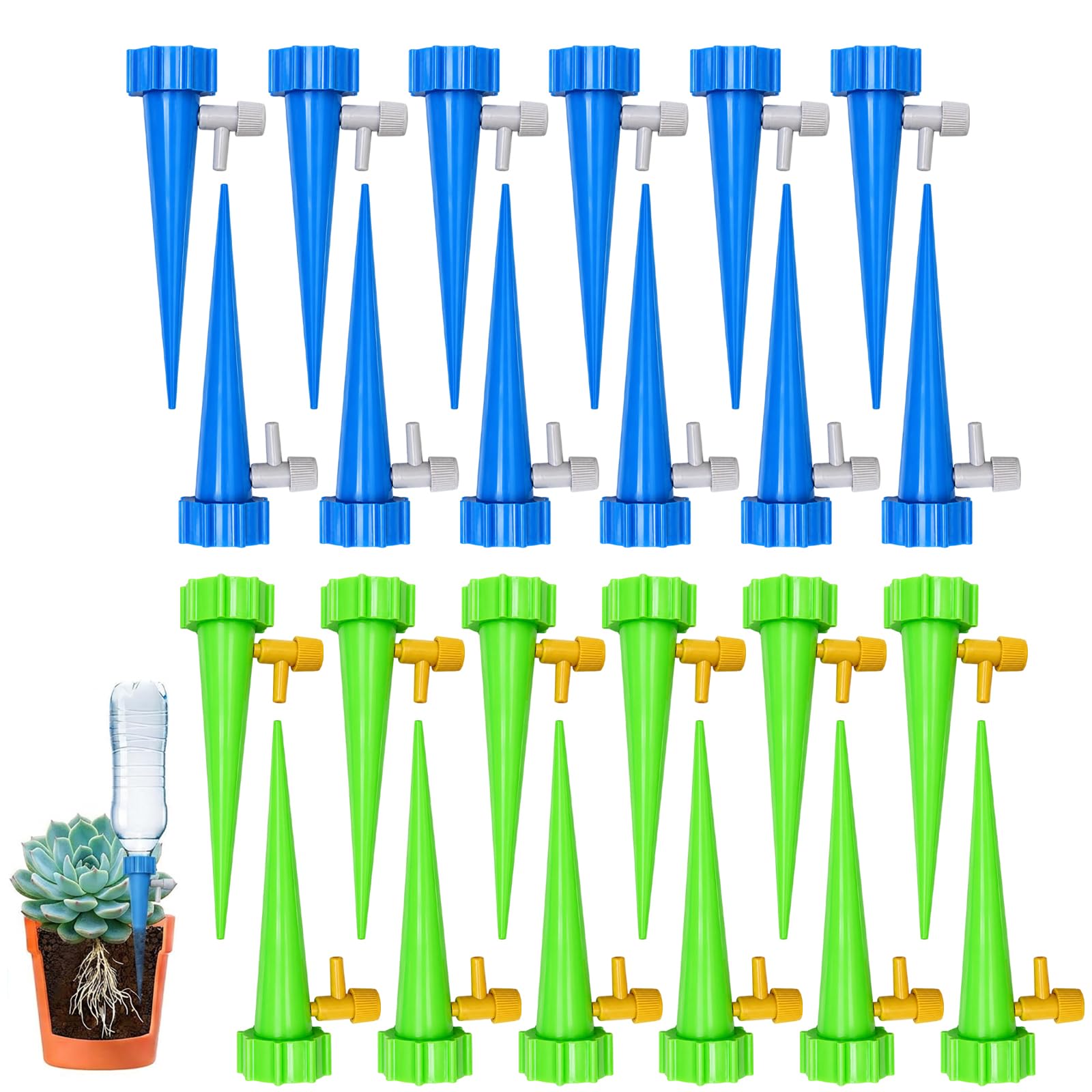 24 pcs Plant Watering Devices, watering spikes, self watering plant spikes, plant watering spikes, Smart Plant Feeders Drip Water,Effortless Indoor Plant Watering Devices, Blue & Green Set (12 Each)