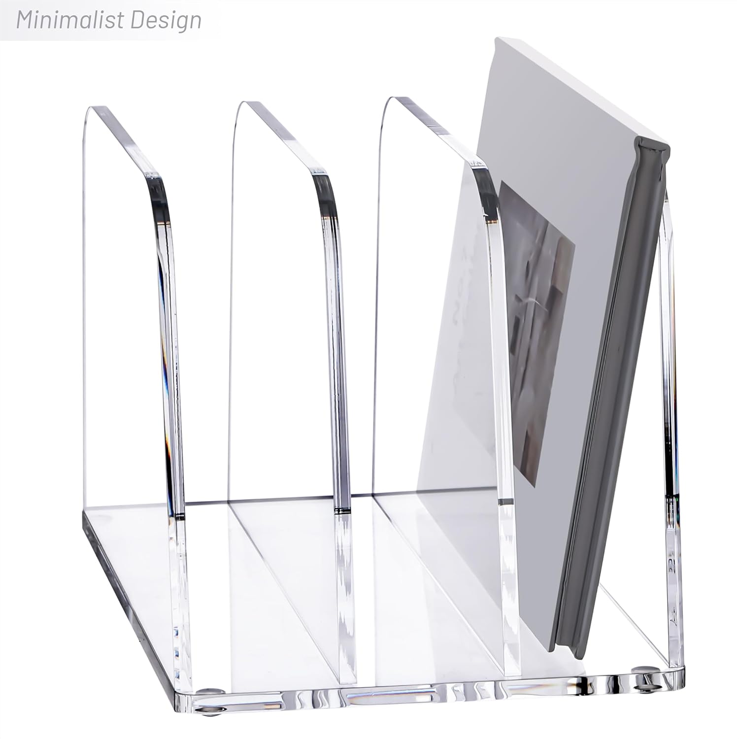 YUXUN Clear Acrylic Desktop File Sorter Organizer,Upright File Organizer, 3-Section Bookshelf for Home Office & Classroom
