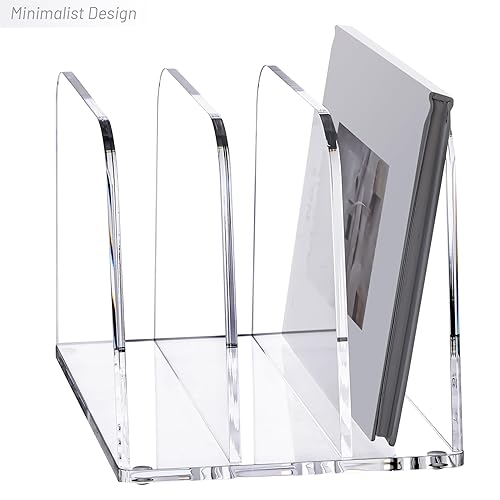 Miniatura 7 de YUXUN Organizador clasificador de archivos de escritorio de acrílico transparente, organizador de archivos vertical, estantería de 3 secciones para