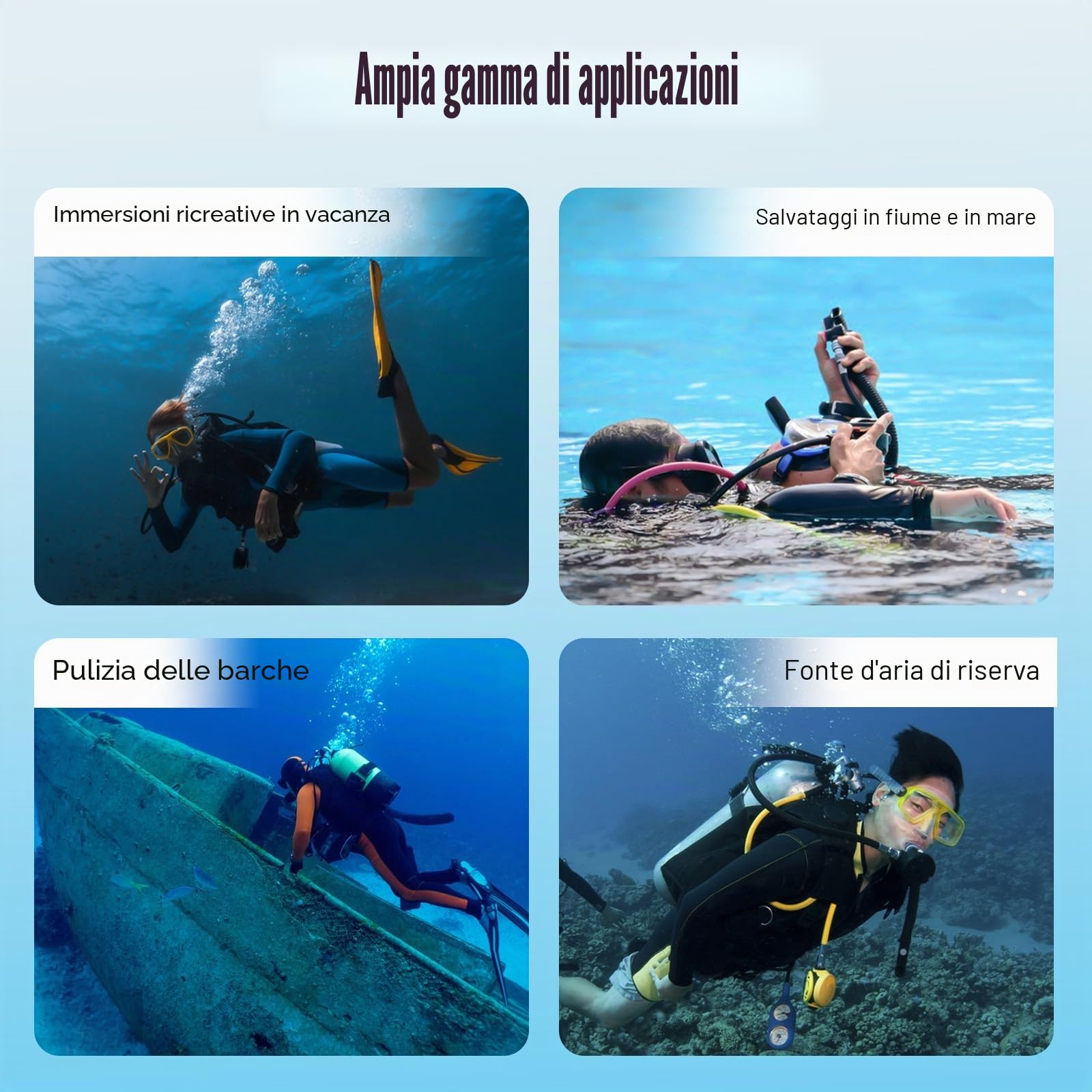Lung Tank Bombola di Ossigeno Bombola per Immersioni Mini Cilindro per Immersioni 0,13 Galloni per Immersioni Ricreative ed Emergenza, 5-10 Minuti di Tempo di Immersione 100 piedi / 30m di
