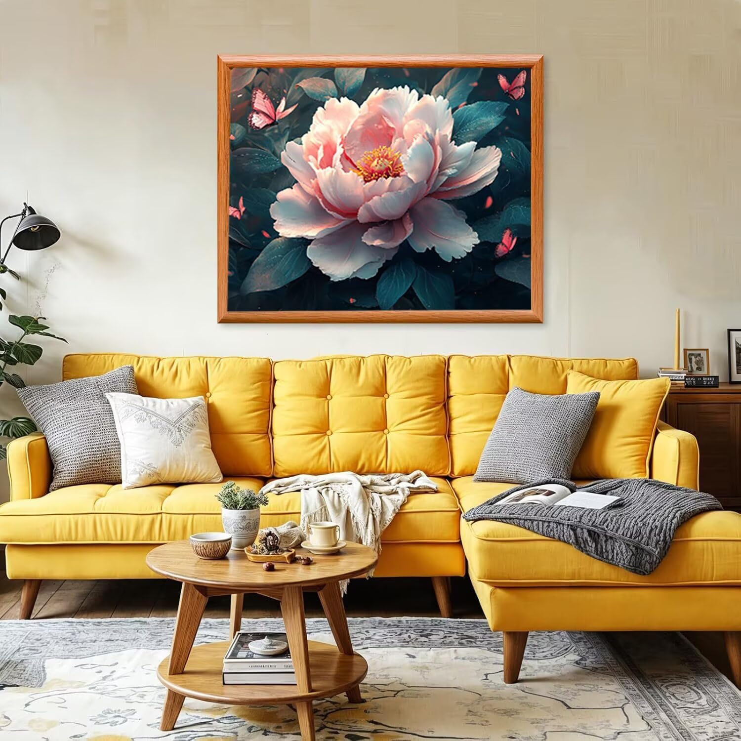 Pintar por Numeros Adultos flor peonía, DIY Painting by Numbers Kits, Pintura por Números Cuadros DIY, con Pinceles, Pinturas Acrílicas, Kit Completo para Painting, Decoración 60 x 80 cm 0F-329