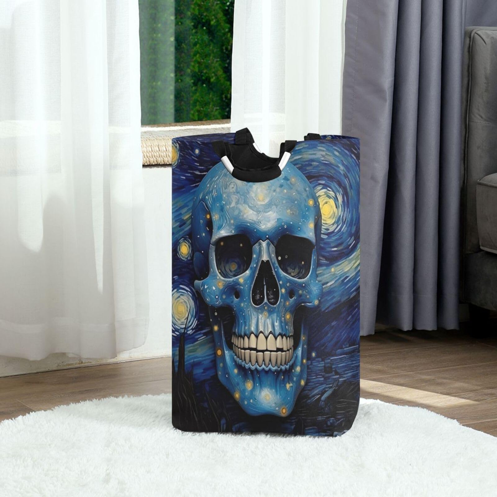 Jihqo Laundry Hamper Basket Starry Sky Skull Collapsible Nursery Storage Bin Waterproof Clothing Baskets for Home Bedroom Bathroom Washing Room