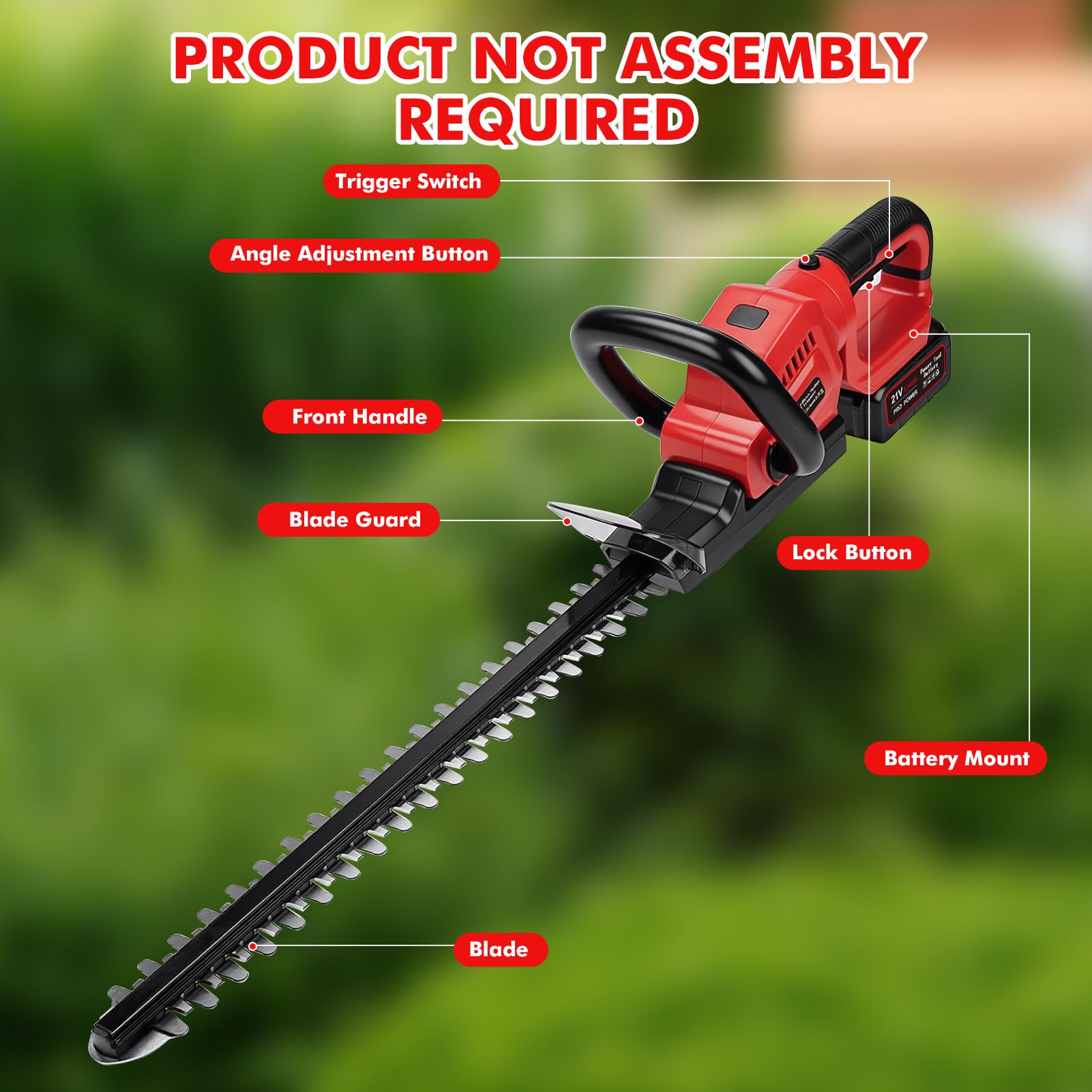 Tijeras Cortasetos de Batería, Cortasetos Eléctrico 850 W, Hoja SK5 de 56 cm, Mango Giratorio 90° y Diseño Ergonómico con baterías de 2 x 3,0 Ah para Setos, Ramas, Arbustos, Ramitas