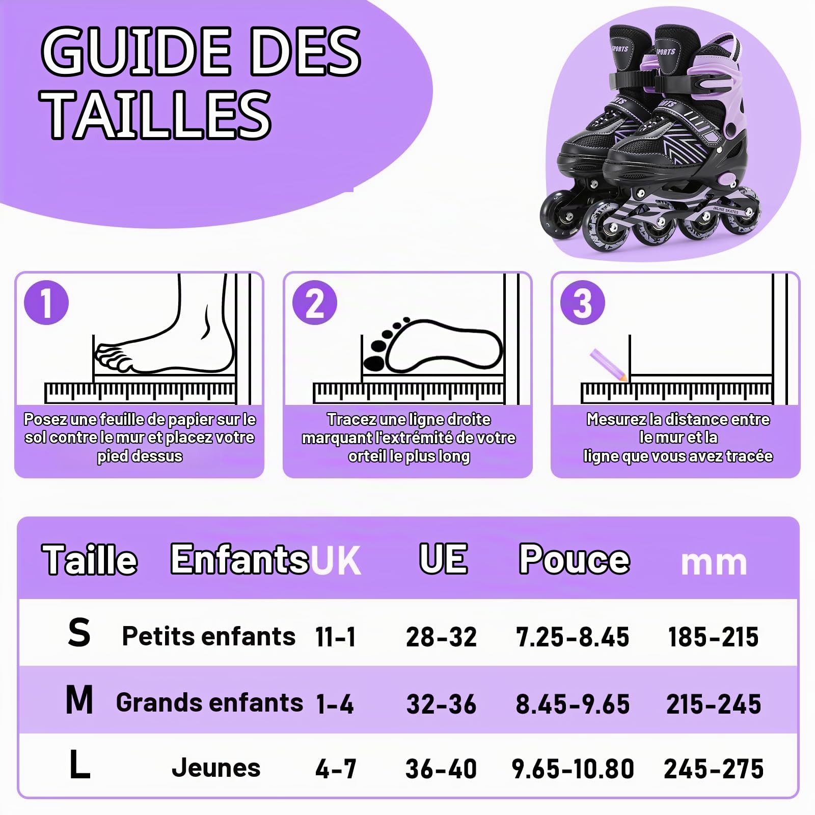 Rollers en Ligne Réglables, Patins à roulettes en Ligne Réglables pour Enfants Filles Garçons Débutants, Patins à Roues en Ligne pour Intérieur Extérieur Sport (L (EU36-40))