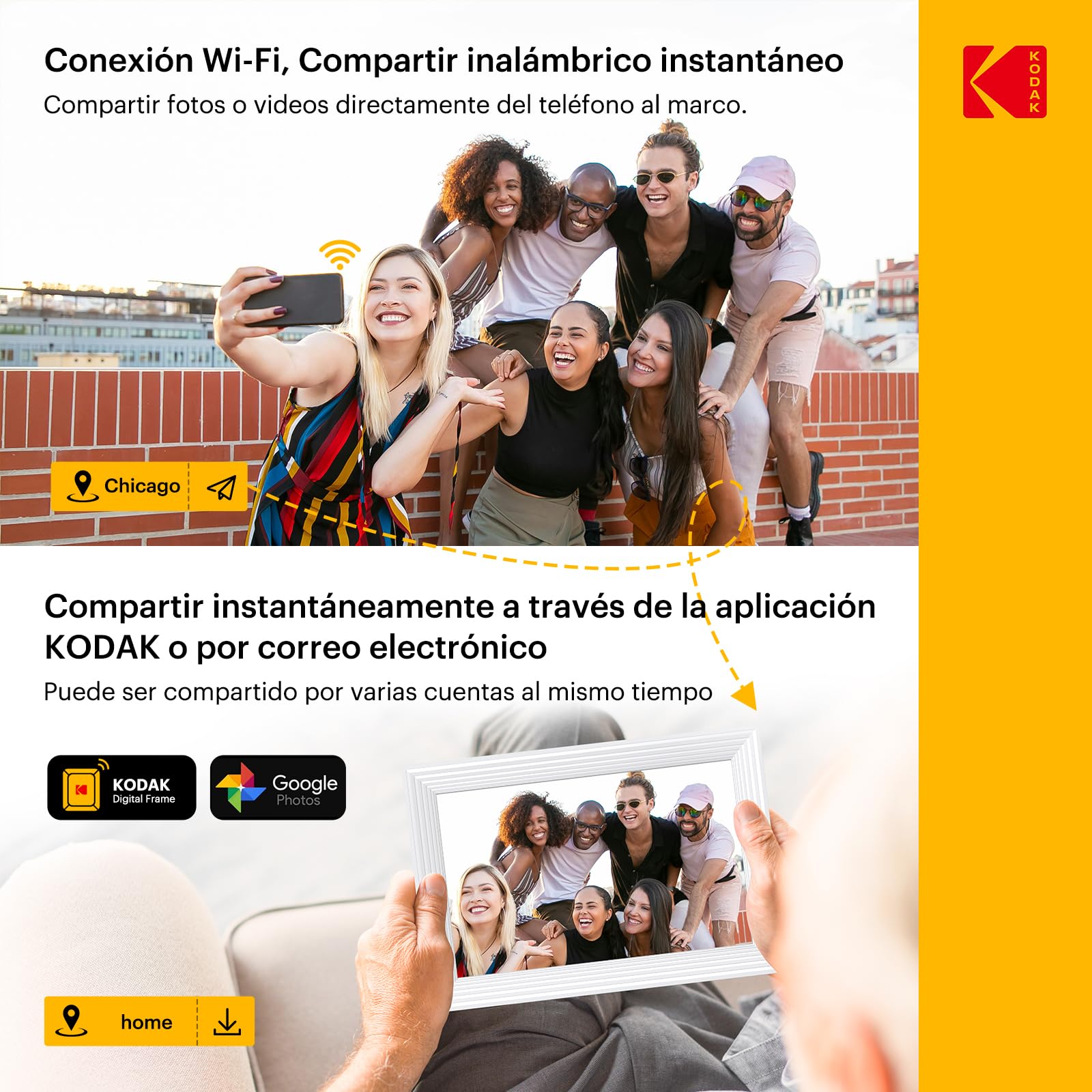 KODAK 10,1 Pulgadas Marco Digital Fotos WiFi 32GB IPS Táctil Rotación Auto