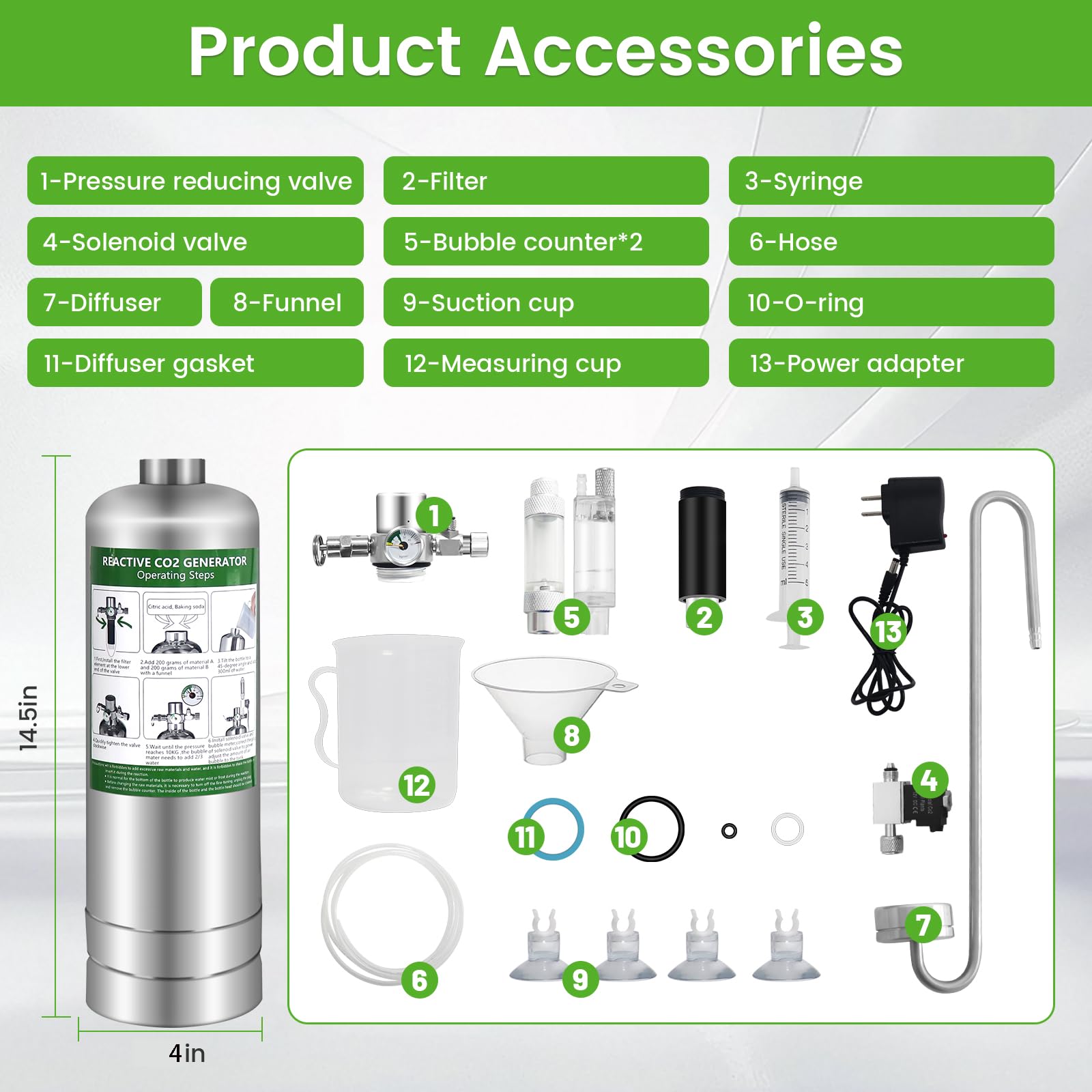 Sistema de CO2 de 2 L con válvula solenoide de doble interruptor, kit de acuario de CO2 para plantas con contador de burbujas ajustable