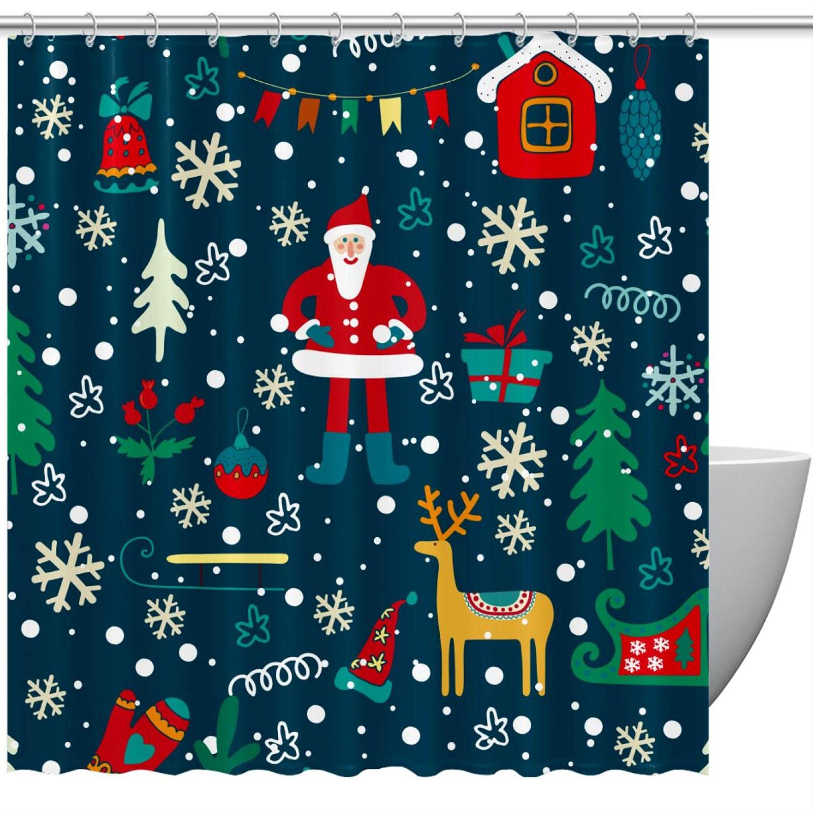 Rideau de douche imperméable motif Noël 167x182 cm pour stopper les éclaboussures