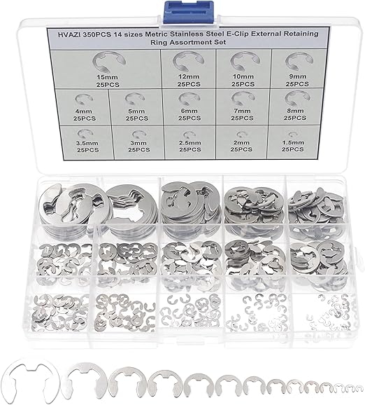 350PCS Stainless Steel E-Clip External Retaining Ring Assortment Set