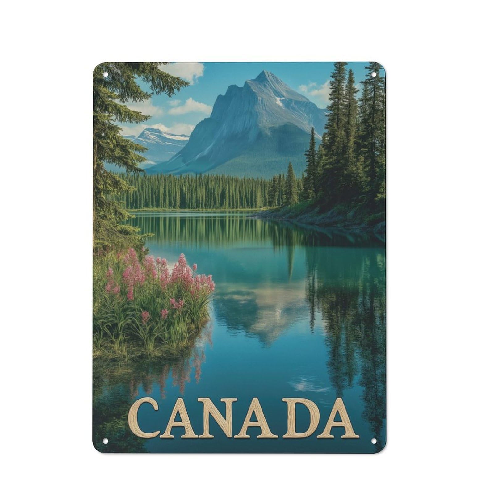 Junmoney Style Tin Sign 40X30cm With Canada Wilderness - Majestic Mountains And Mirror Lake Travel Poster For Workshop Wall, Rustic Decor, Suited To Workshop Decor Fans