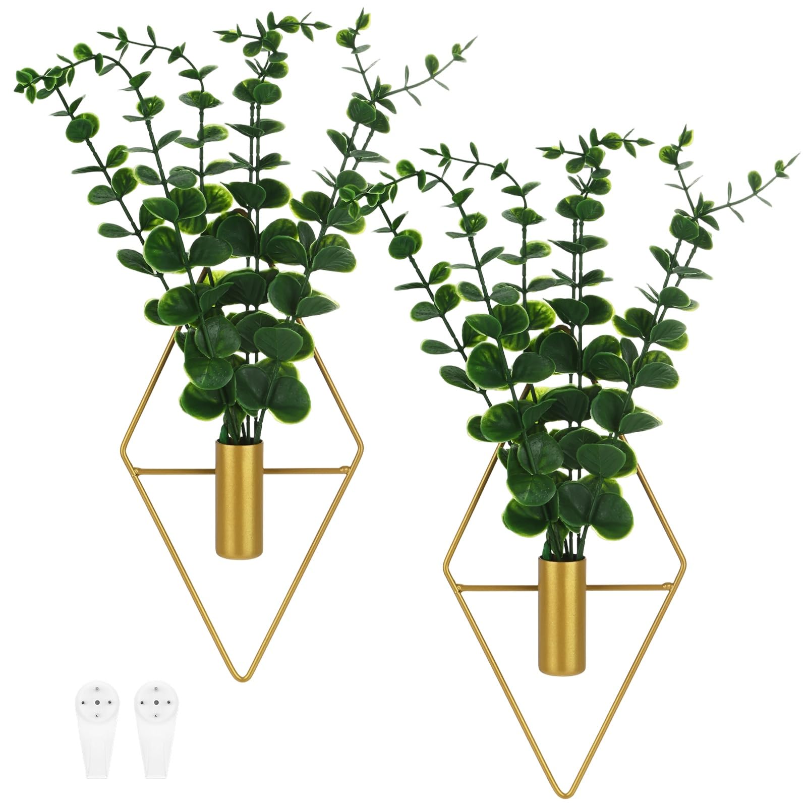 M METERXITY 2 Set Hanging Planters with Artificial Eucalyptus Diamond Shape [Golden]