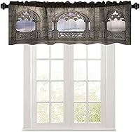 Vista 15 de Cortinas de cenefa, 36 pulgadas de ancho x 18 pulgadas de largo, discos de gramófono y casetes de audio antiguos en mesa de madera, nostalgia