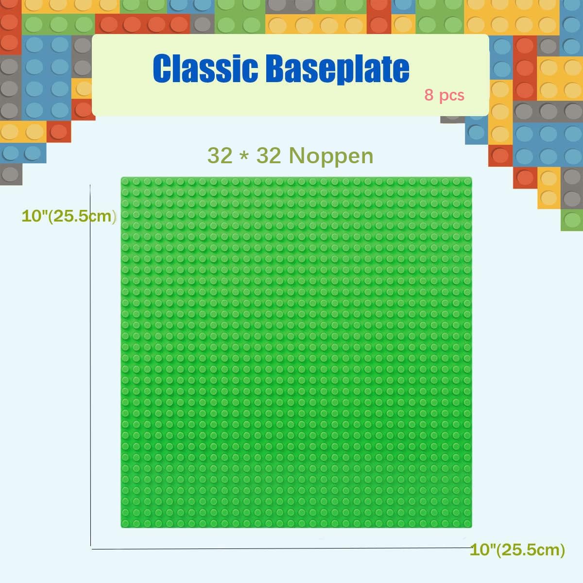 Fousenuk Set Da 8 Piastre Di Base Per Costruzioni 25x25 Cm – 32x32 Bottoncini, Colori Grigio E Verde, Compatibili Con Mattoncini Lego E Marche Principali - 2
