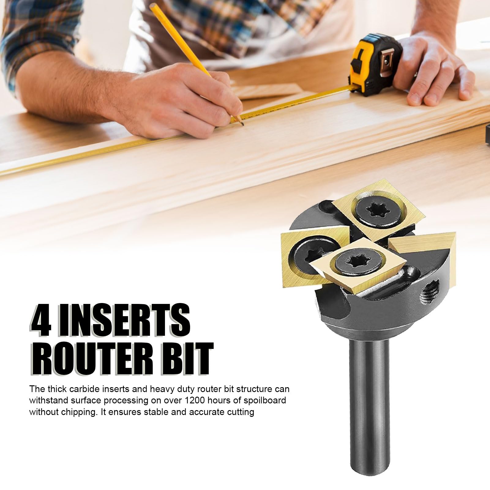 Punta per Fresatura per Appiattimento Lastra, Punta per Rivestimento ATS con Diametro di Taglio da 1/4, Codolo 1/4, Inserto in Carburo 2+2 Taglienti per Superficie CNC Spoilboard con Inserti