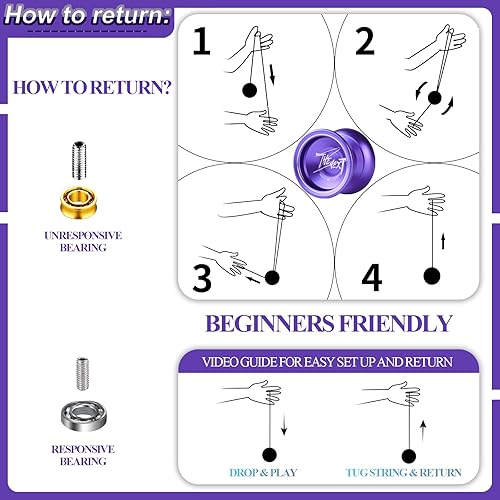 Miniatura 4 de Yoyo profesional sensible de aluminio para niños principiantes, rodamiento de bolas de repuesto para jugadores avanzados de Yoyo + 1 guante + 5