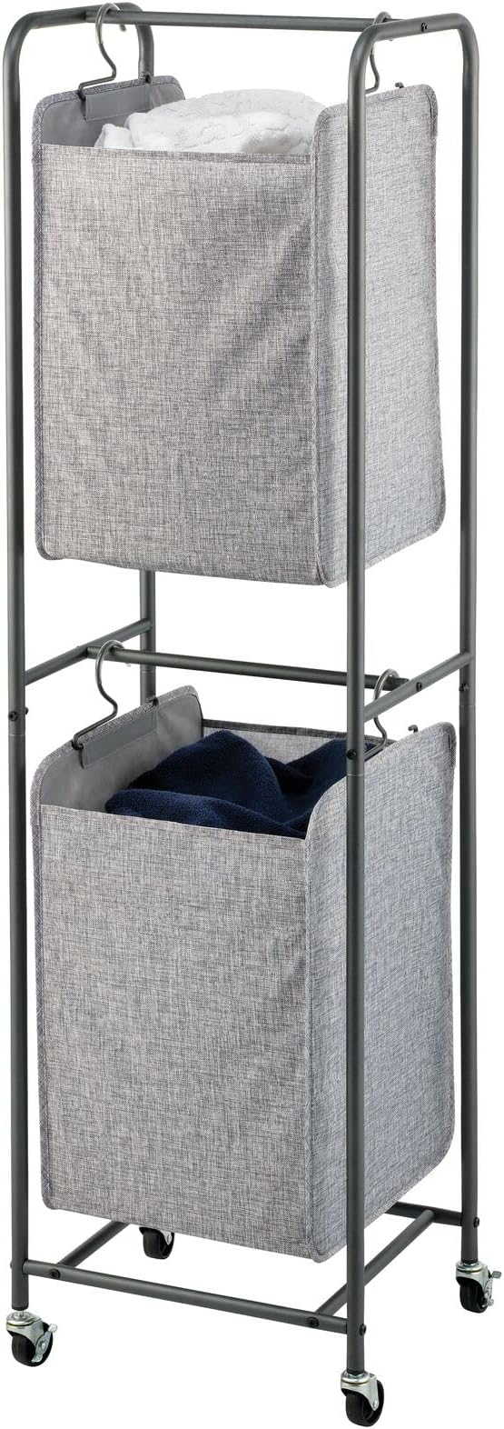 mDesign Vertical Stacked Laundry Hamper Basket with Wheels
