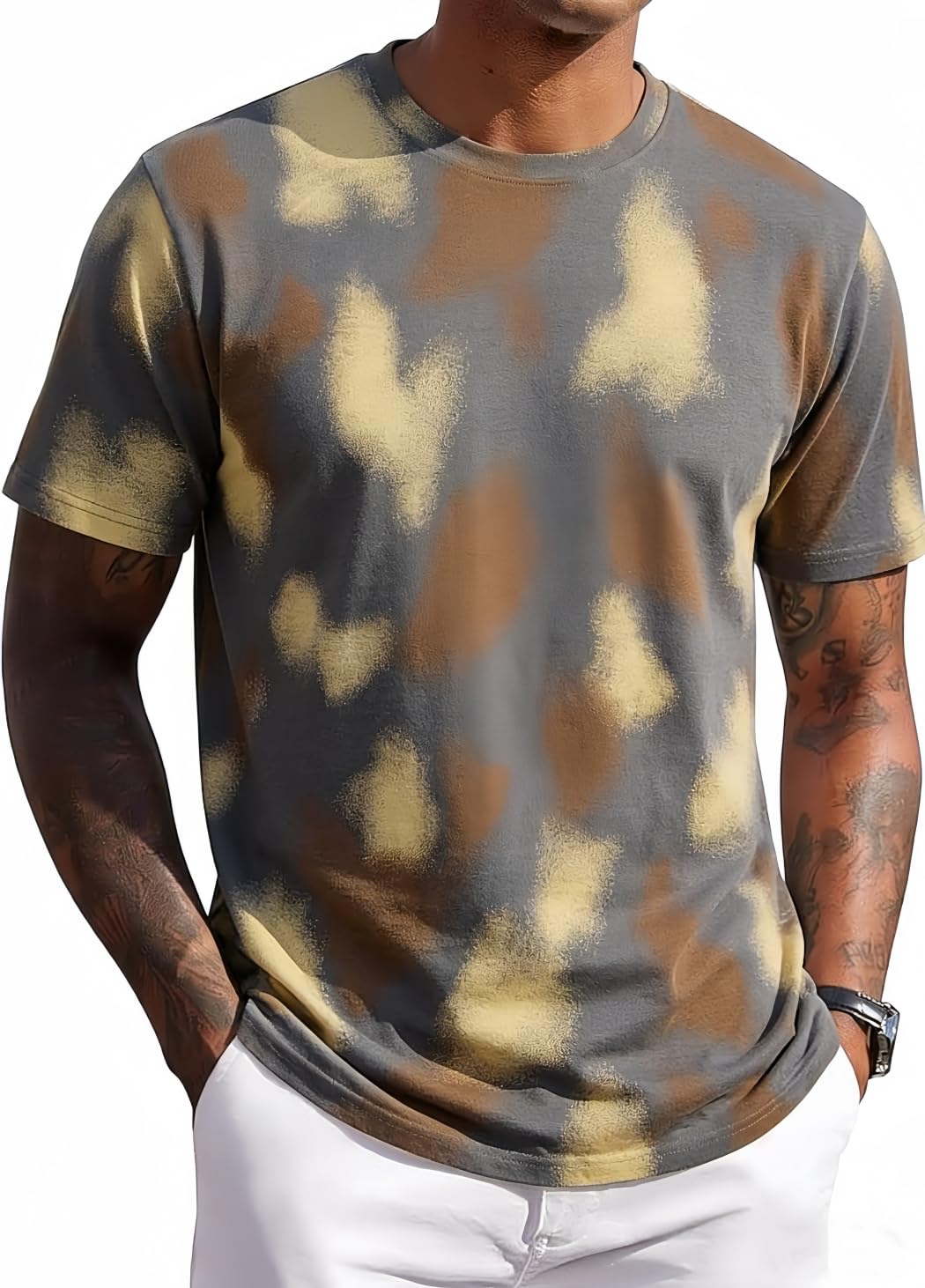 JEEGAL Herren T-Shirt Rundhals, 95% Baumwolle 5% Elasthan, Regular Fit Kurzarm Shirt mit Print, bequemes Männer Basic Shirt für Alltag Freizeit Sommer