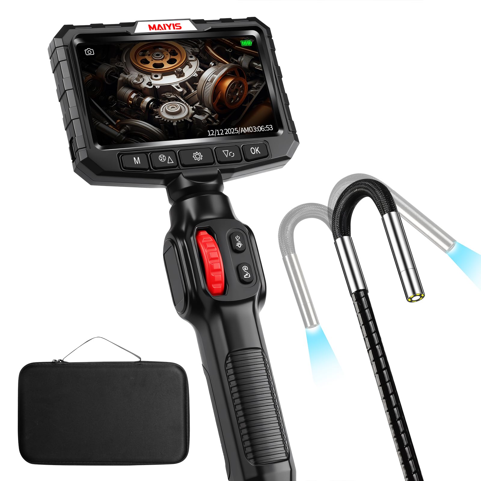 Articulating Borescope Camera with Light - 0.15 in Two-Way Industrial Endoscope Inspection Camera, 6.5 FT Flexible Snake Camera, 5" Screen, for Engine, Plumbing, and Industrial Inspections-image-43