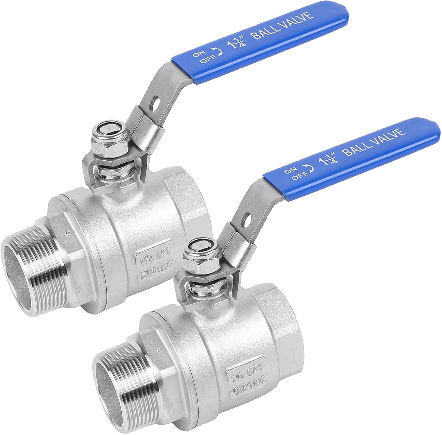 2 Pack 1.25" Full Port Ball Valve NPT Male x Female 304 Stainless Steel Heavy Duty 1000 WOG Shut Off Valve with Locking Device (1-1/4 Inch)