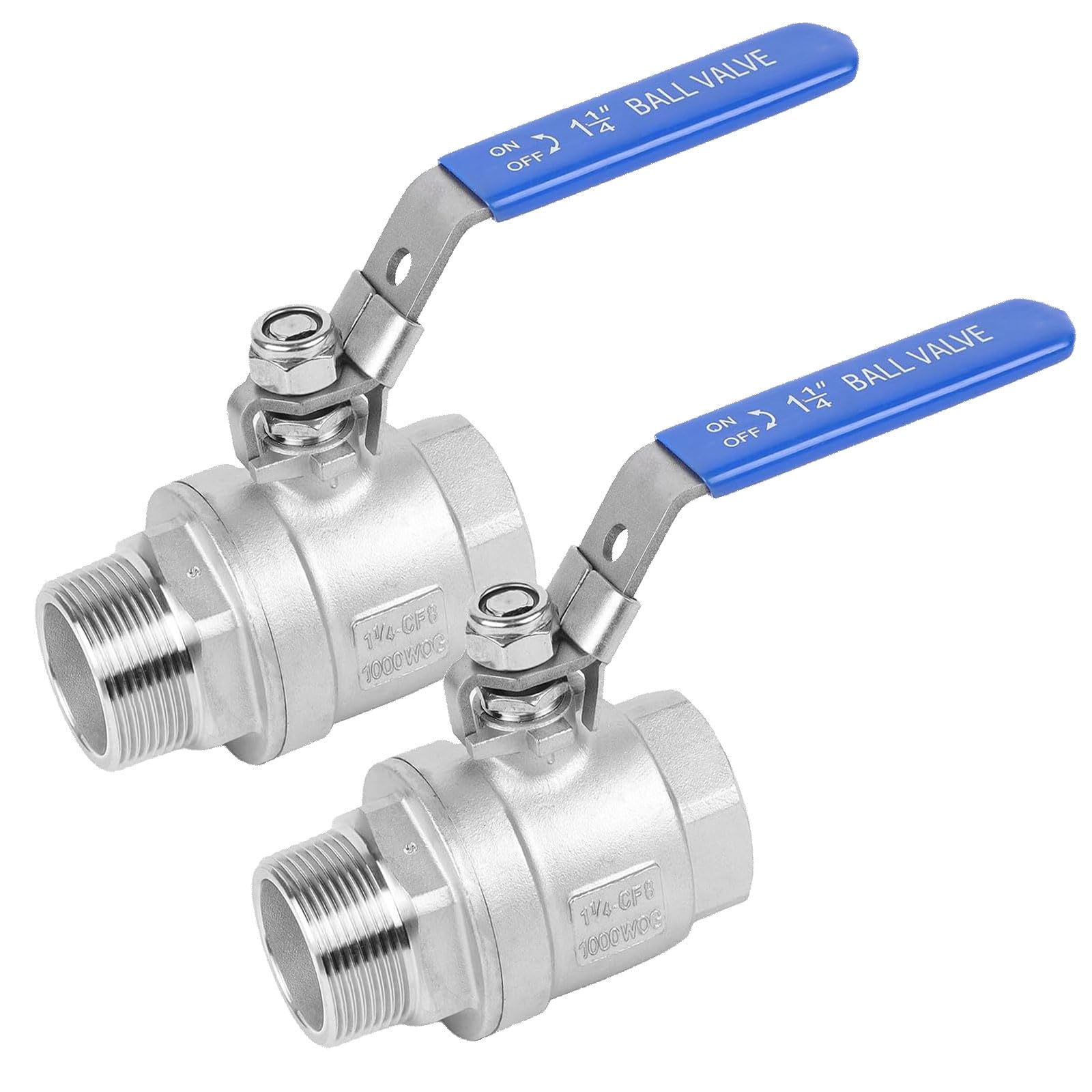 2 Pack 1.25" Full Port Ball Valve NPT Male x Female 304 Stainless Steel Heavy Duty 1000 WOG Shut Off Valve with Locking Device (1-1/4 Inch)