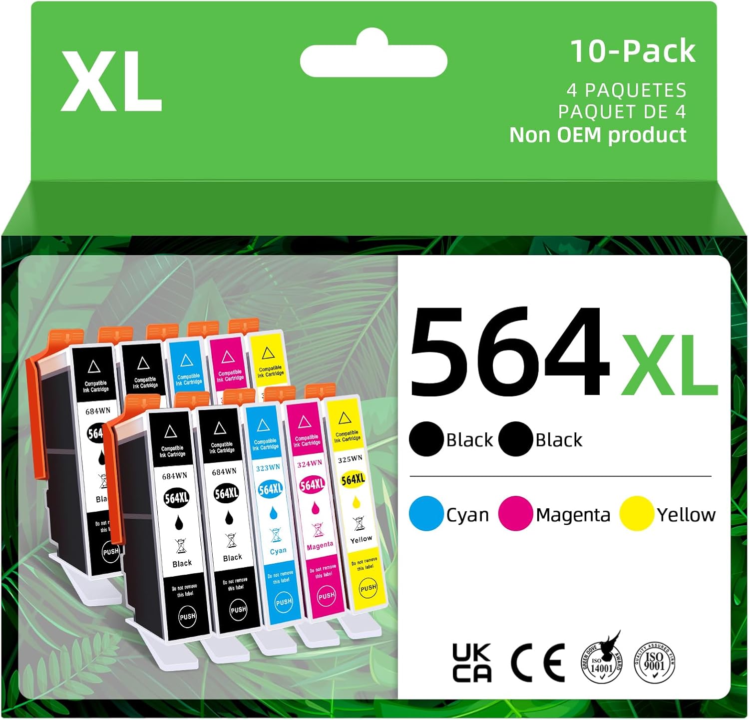 564 XL High Yield Ink Cartridges Replacement for HP 564XL Ink Work for DeskJet 3520 3522 Photosmart 7520 6520 5520 5510 7525 5514 7510 OfficeJet 4620 Printers (10-Pack, 4Black/2Cyan/2Magenta/2Yellow)