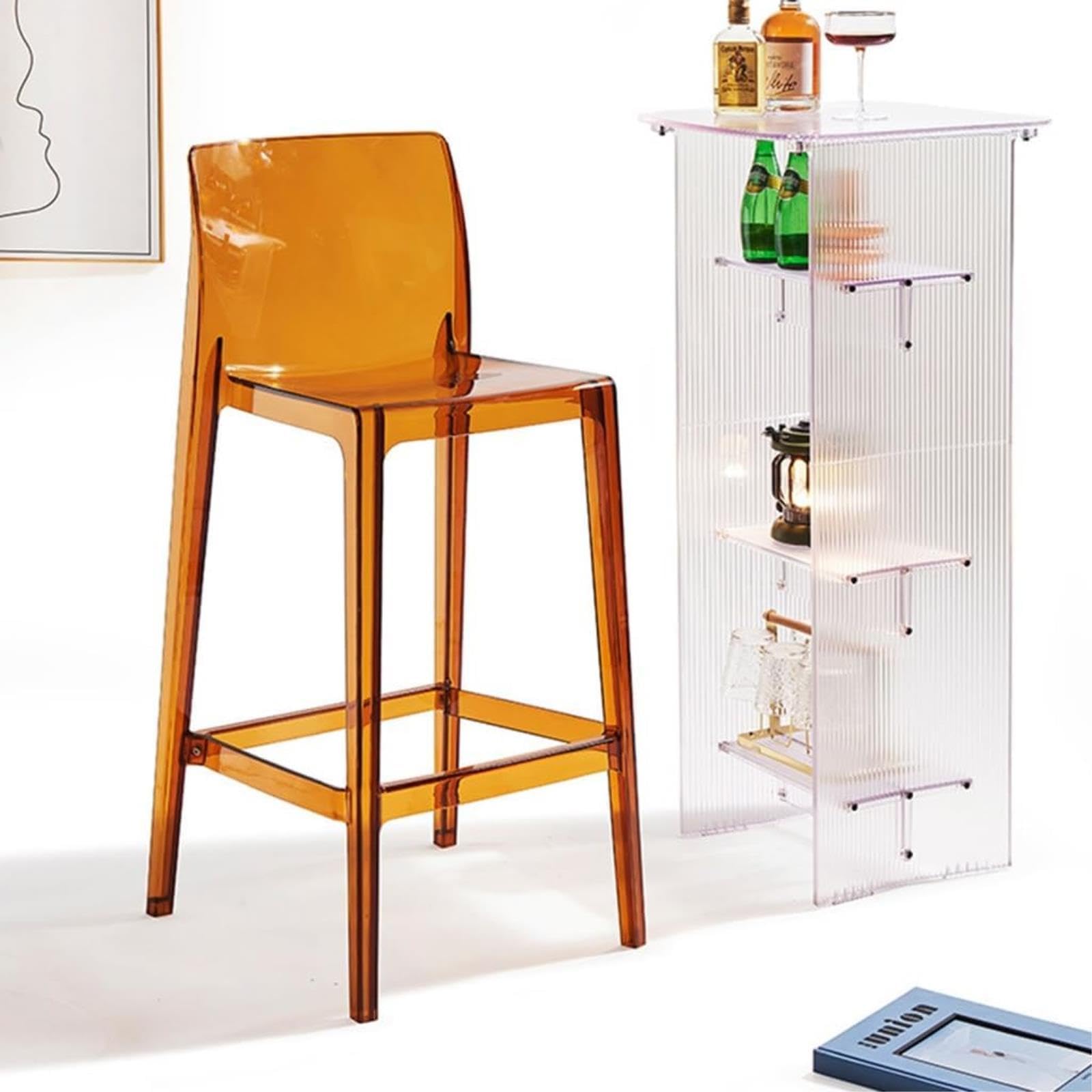 Sgabello da Banco in Acrilico Moderno, Sedia da Bar Alta Trasparente per Cucina, Sala da Pranzo, Soggiorno E Pub, Sgabello in Plastica Trasparente con Telaio Robusto (Amber 44 * 49 * 104cm)