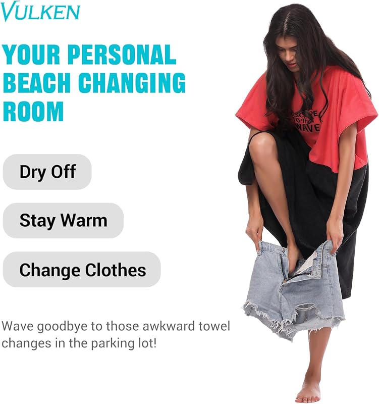 Vulken Kapucnis Átöltöző Poncsó - Extra Nagy Méretű Mikroszálas Törölköző Strandhoz, Medencéhez, L-XL Méret, Szürke