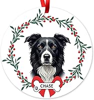 Vista 1 de Adorno personalizado de Border Collie para árbol de Navidad, regalos personalizados con nombre de mascota para amantes de los perros, decoración