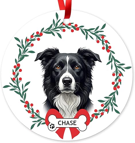 Adorno personalizado de Border Collie para árbol de Navidad, regalos personalizados con nombre de mascota para amantes de los perros, decoración de