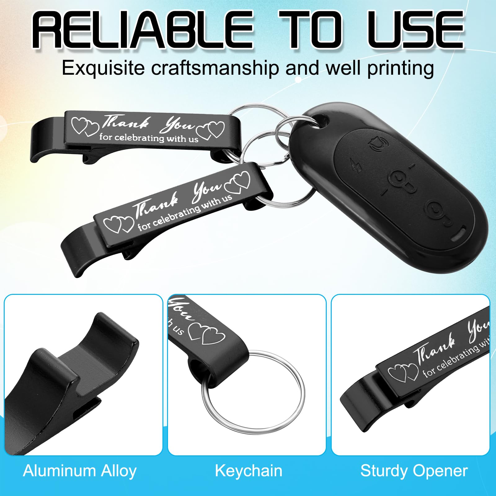 Dandat 100 apribottiglie per matrimonio, portachiavi con scritta in lingua inglese "Thank You", per ospiti in alluminio, per vino, birra, regalo per compleanno, baby shower, laurea, souvenir (nero)
