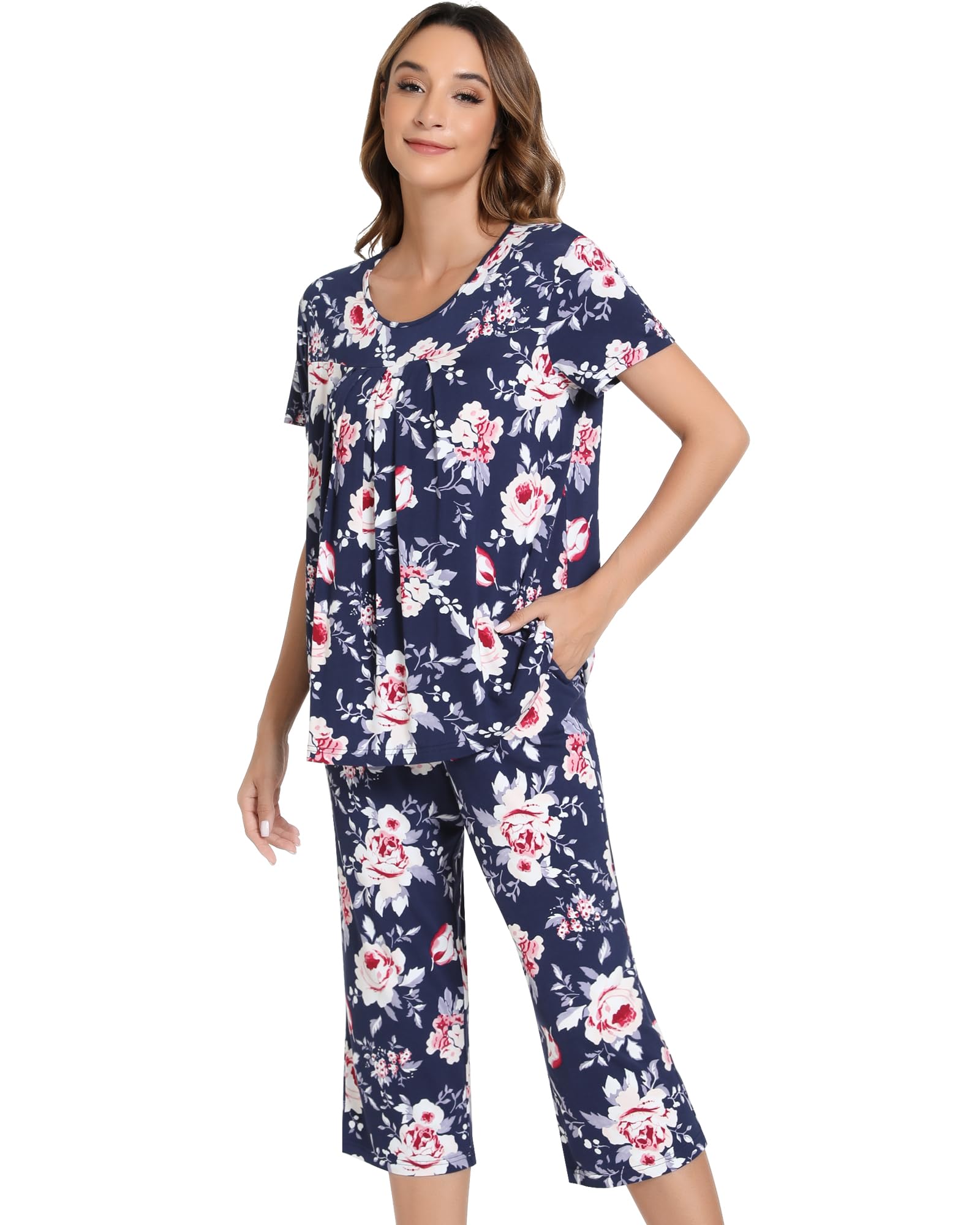 NACHILA Womens Pajamas Bamboo Viscose Pajama Set Capri Tagless Sleepwear