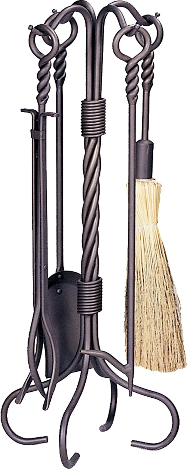 UniFlame, 5-Piece Bronze Fireplace Tools Set with Ring, Swirl Handles
