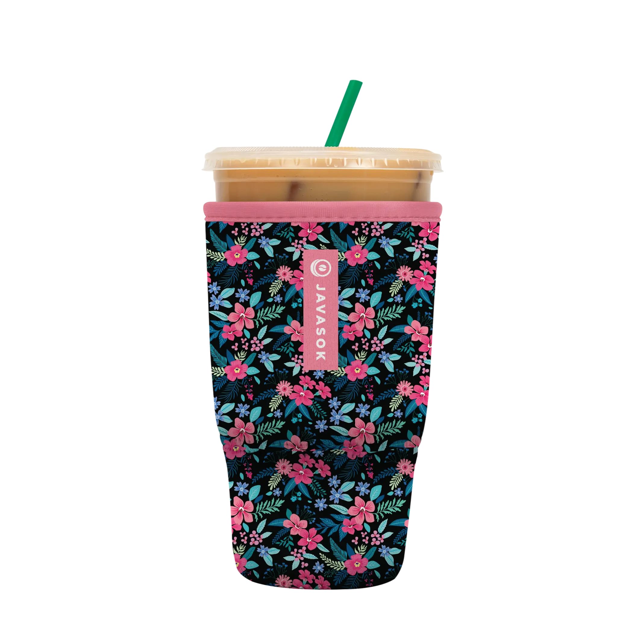 Sok It JavaSok Iced Coffee &amp; Cold Soda Insulated Neoprene Cup Sleeve (Tropical Blooms, Large: 30-32oz)