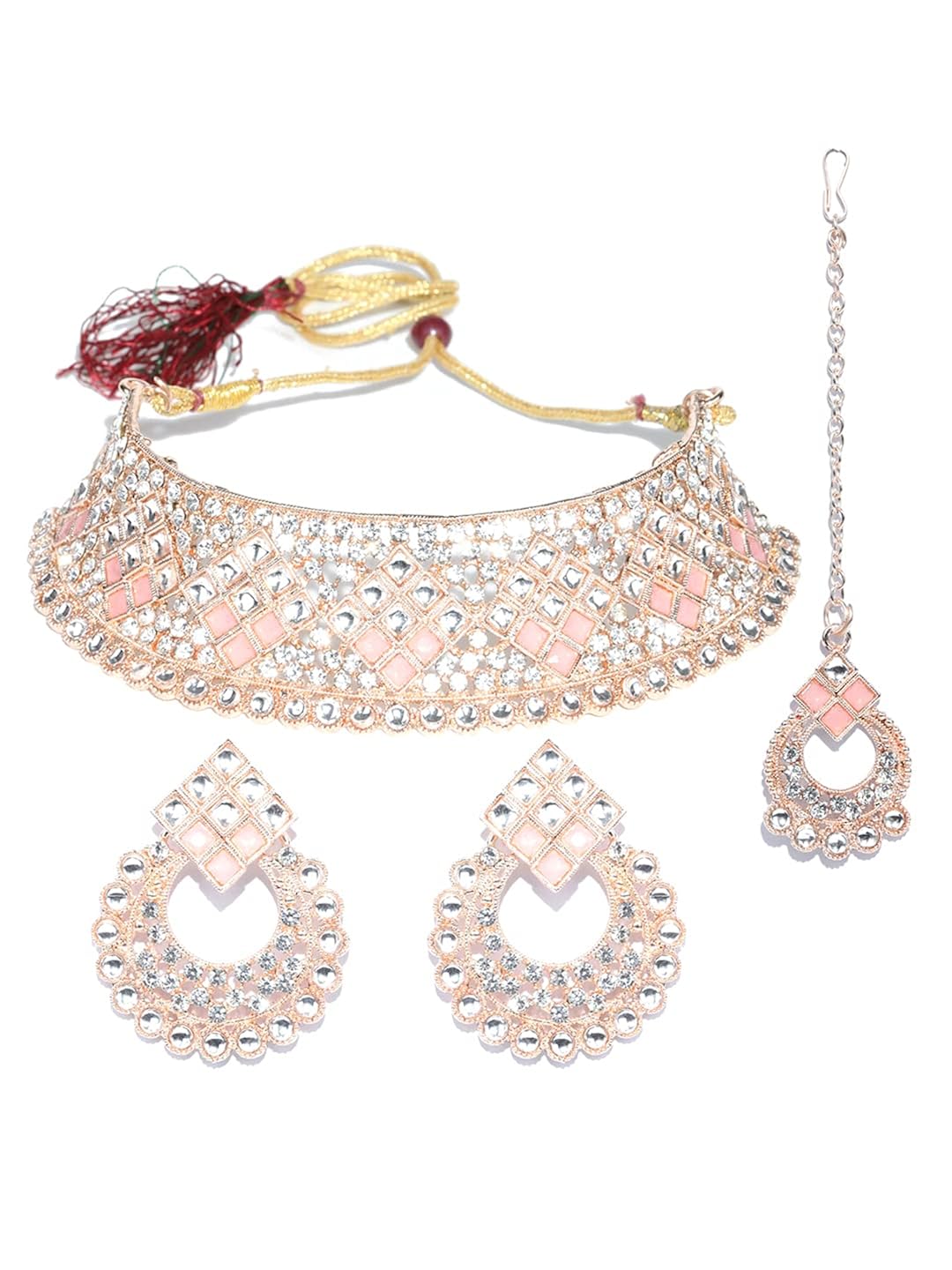 Buy Priyaasi Pink Stone Kundan Jewellery Set for Women Bridal