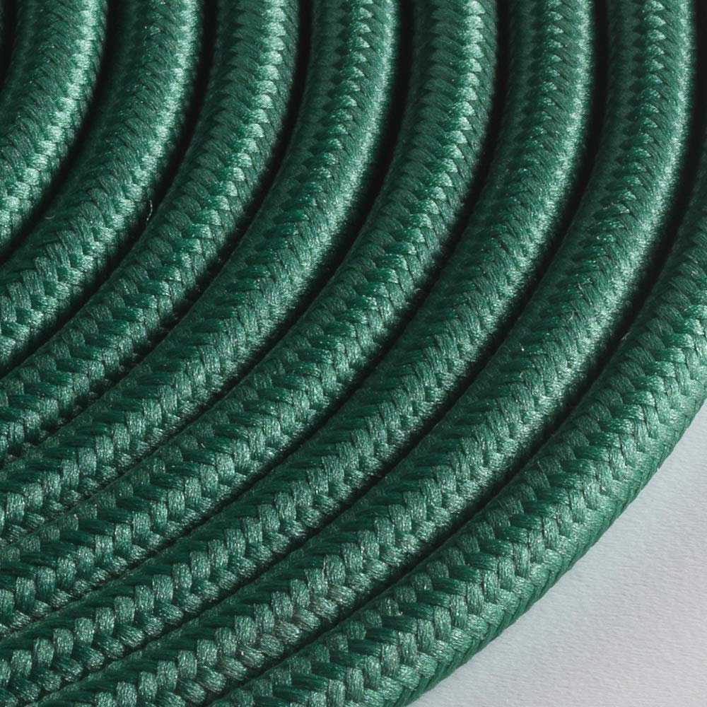 Klartext - Cavo tessile tondo LUMIÈRE per illuminazione, 3x0,75mm, Verde scuro, 5mt.|Attenzione: cavo terra incluso! Massima sicurezza anti scossa!