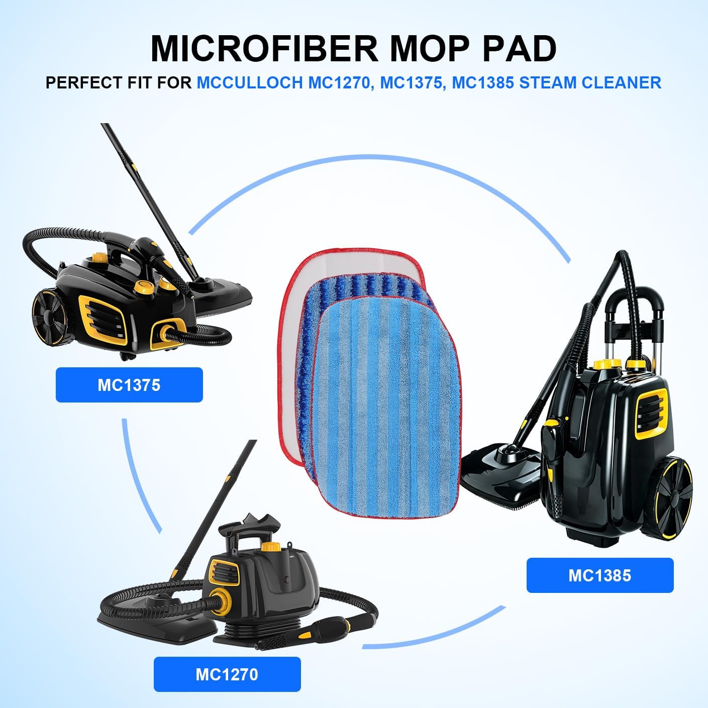 MC1385/MC1375 Pads For Mcculloch Steam Cleaner - 8 Pack Microfiber Steam Pads Replacement For Mcculloch Steamer Mc1275 Mc1270 heads - For Mcculloch Steamer Attachments/Accessories/Parts A1375-100/101