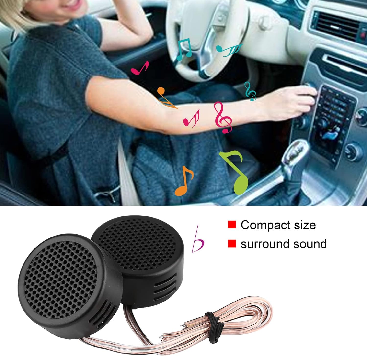 Car Tweeter, 12V 500W Mini Car Speaker Audio 35mm Automobile Loudspeaker 98dB High Pitch Tweeter Universal Fit Compact Black Auto Sound Speaker