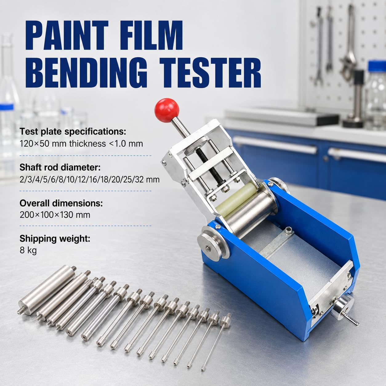 Tester zginania folii malarskiej, trzpienie cylindryczne, 2-32 mm