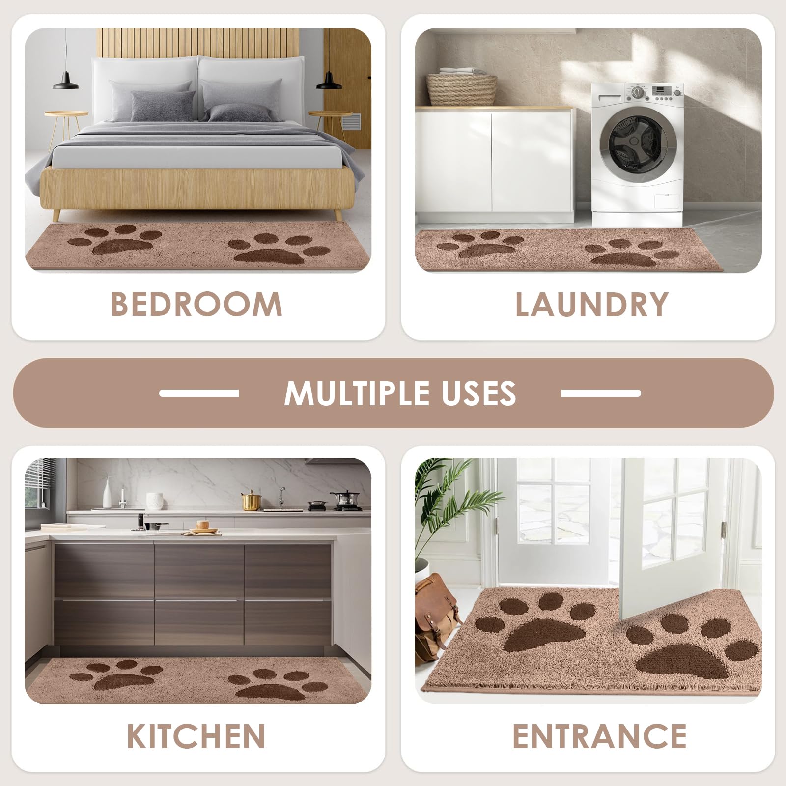 FCSDETAIL Paillasson Interieur 60 x 90 cm, Tapis d'Entrée Antidérapant et Lavable en Machine, Tapis de Sol Douces Absorbantes pour Chien, Entrée, Porte, Couloir