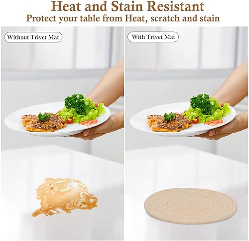 Miniatura 5 de Billbotk Salvamanteles de 7 pulgadas para platos calientes, ollas calientes y sartenes, 4 almohadillas calientes resistentes al calor, soportes para