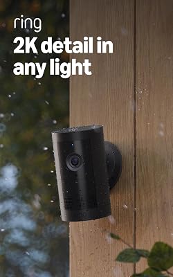 Ring Outdoor Cam Plus, Battery (newest model), Home or business security, Wide-Angle 2K Video with Ring Vision, Low-Light Sight for full-color night vision, Mount-Anywhere Versatility, Black