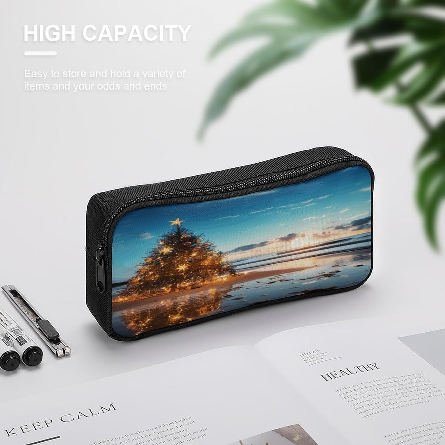 Christmas Tree on The Beach Makeup Bag Toiletry Bag Cosmetic Bag image 3