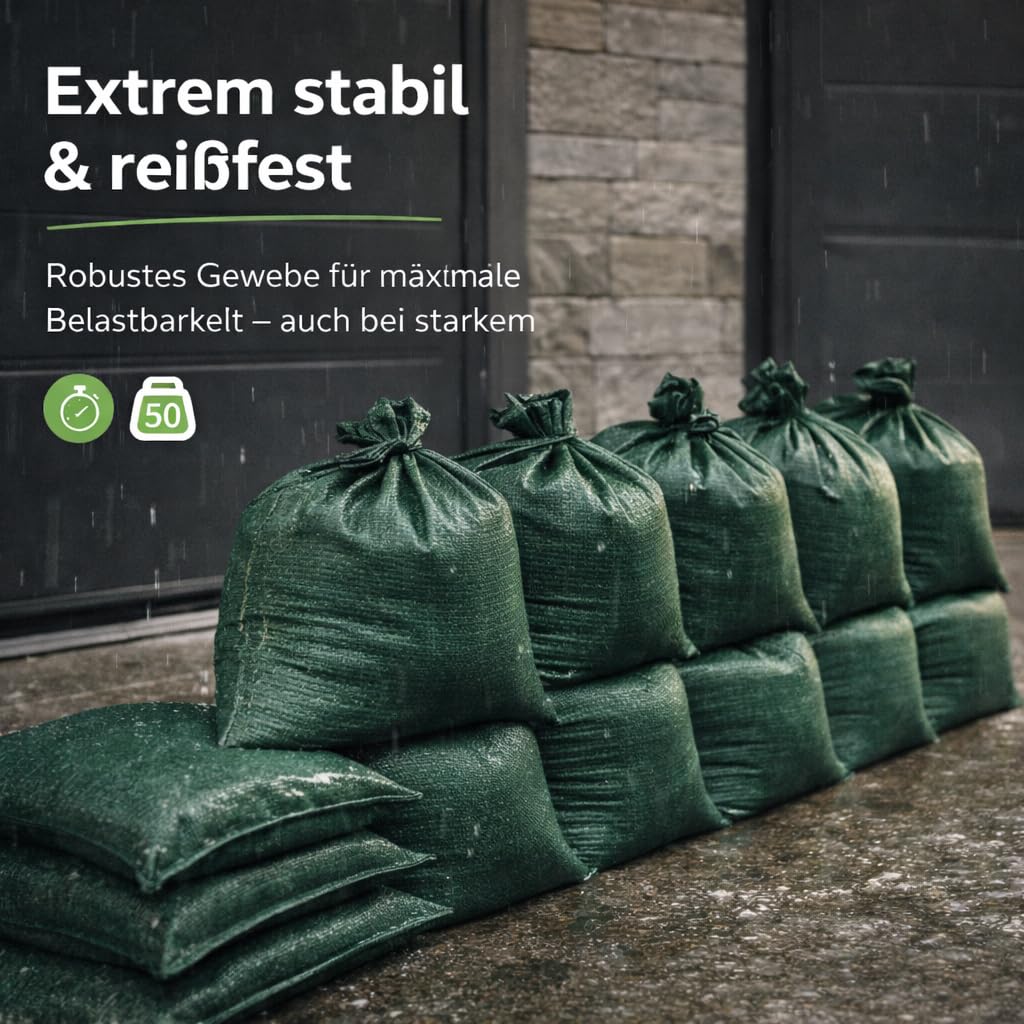 50 sacos de arena de 40 x 60 cm cada uno con cordones para protección contra el agua en caso de inundaciones sin rellenar, protección contra inundaciones, saco y saco de tela (50)