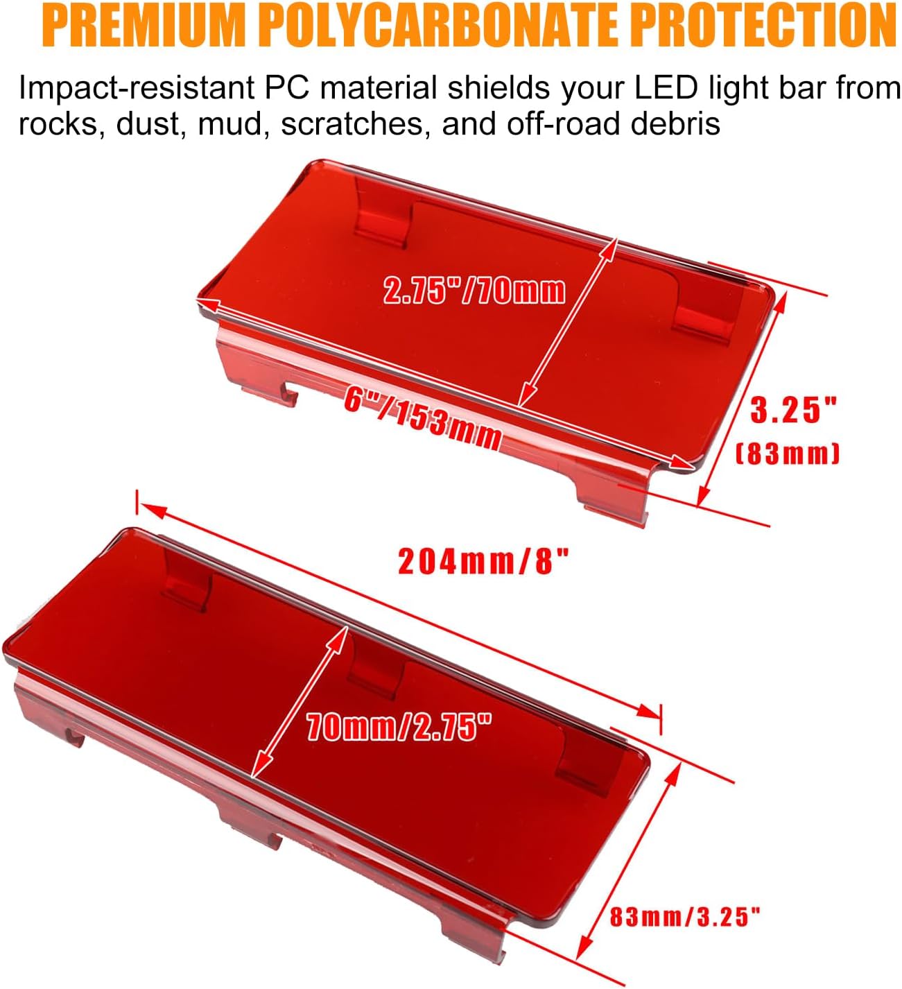 Snap-On Polycarbonate Modular Lens Cover – 20" Red for 3" Wide LED Light Bars, Off-Road Truck SUV ATV UTV