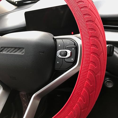 Miniatura 4 de Funda universal para volante 13.5 a 15 pulgadas, protector de volante antideslizante de silicona elástica para la mayoría de modelos de automóvil,