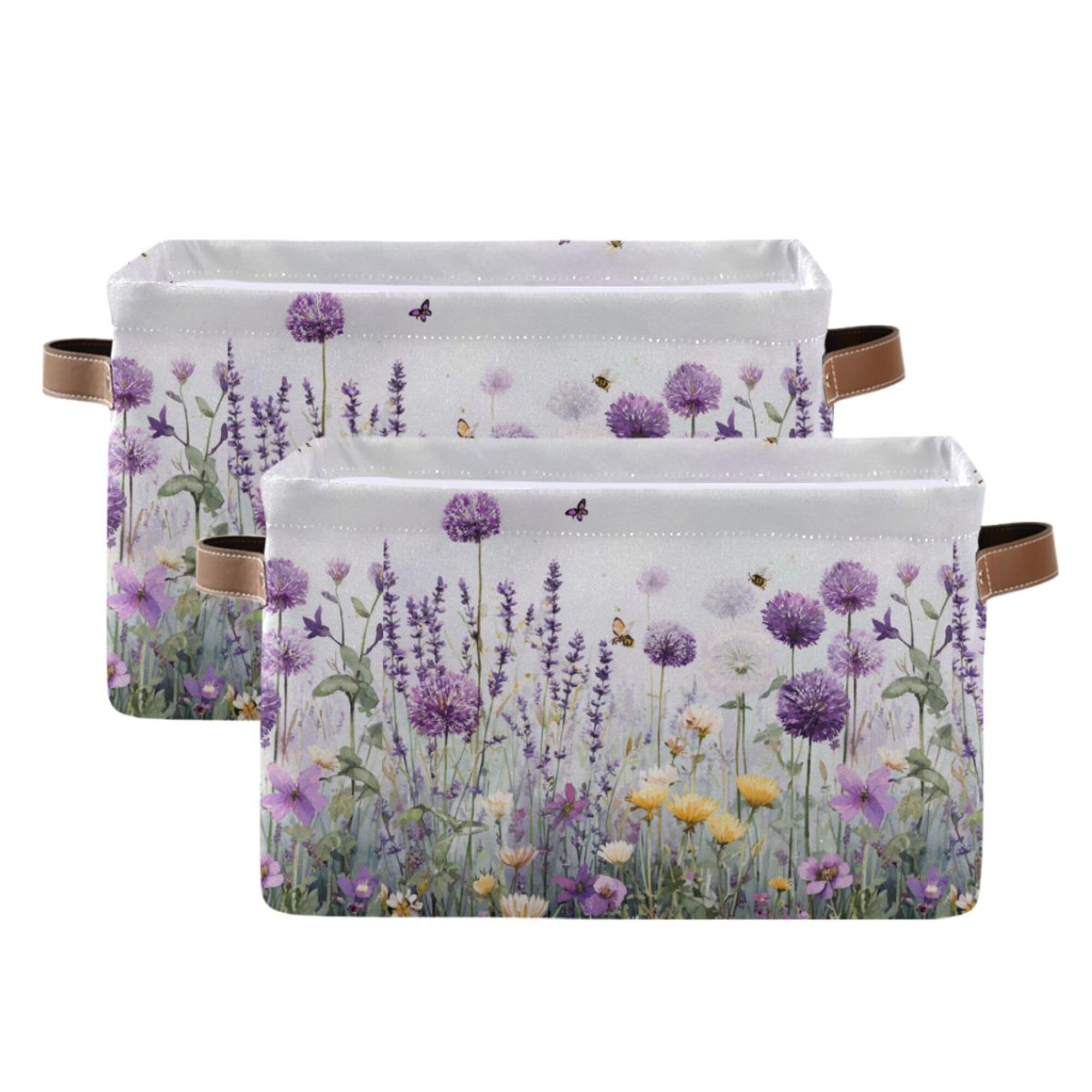Lavender Fabric Storage Bin, Foldable Organizer Bag for Baby Cloth, Dog Toy, Book Storage Cubes, Shelf Closet Basket - 16x12x8